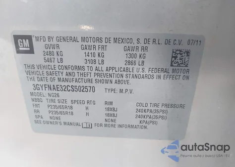 2012 Cadillac Srx Luxury Collection z USA, uszkodzony, nr VIN 3GYFNAE32CS502570